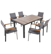Sitzgruppe Rana grau, anthrazit Kunststoff, Holz, 7-teilig