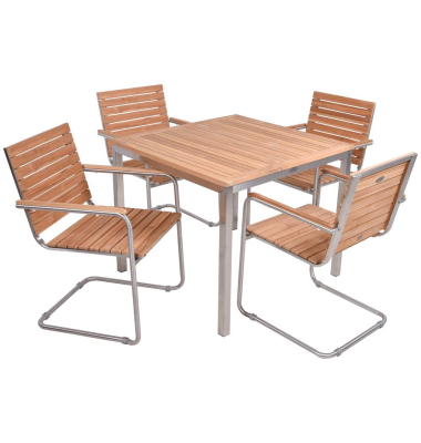 Sitzgruppe DENVER 11, silber Holz, Metall, 5-teilig
