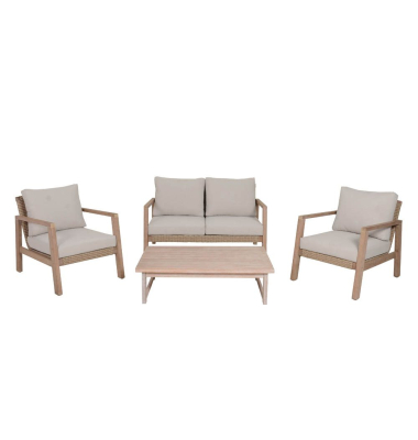 Loungegruppe SAN MATEO beige, braun Holz, 4-teilig