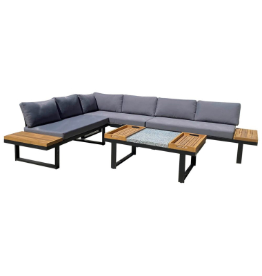 Loungegruppe MERIDA grau, schwarz Metall, 4-teilig
