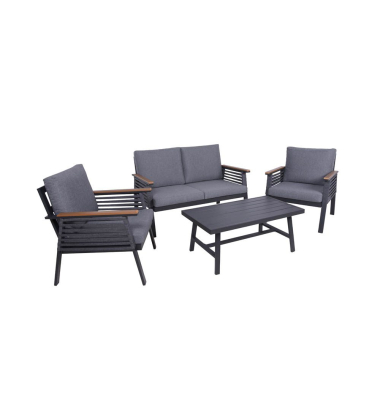 Loungegruppe DENIA dunkelgrau, braun Metall, 4-teilig
