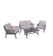 Loungegruppe DENIA hellgrau, braun Metall, 4-teilig