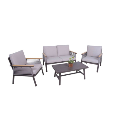 Loungegruppe DENIA hellgrau, braun Metall, 4-teilig