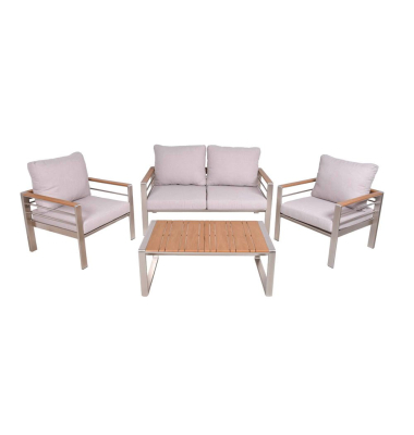 Loungegruppe FLORENCE hellgrau, braun Metall, 4-teilig