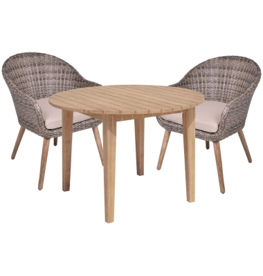 Sitzgruppe PUEBLO ARVADA taupe, natur Kunststoff, Holz, 3-teilig