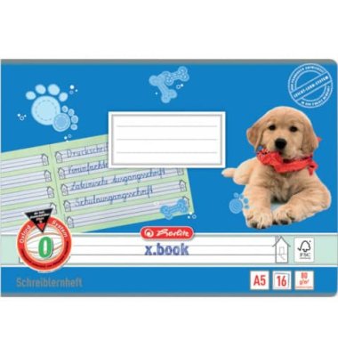 Schulheft 1957729 x.book, Lineatur 0 / Schreiblern-Lineatur, A5 quer, 80g, blau, 16 Blatt / 32 Seiten