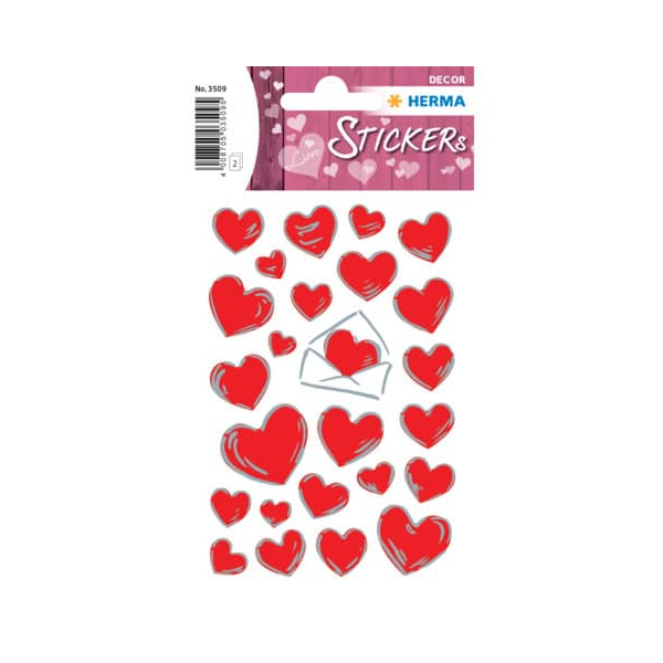 10 x HERMA Schmucketiketten Decor Herzen & Briefe silber geprägt VE=2