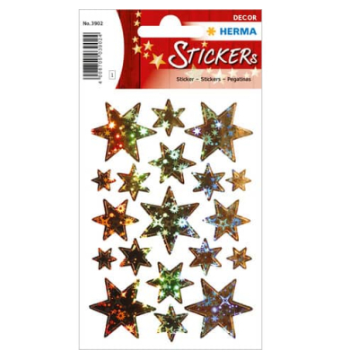 3902 Weihnachten Hologr Schmucketikett Sterne gold