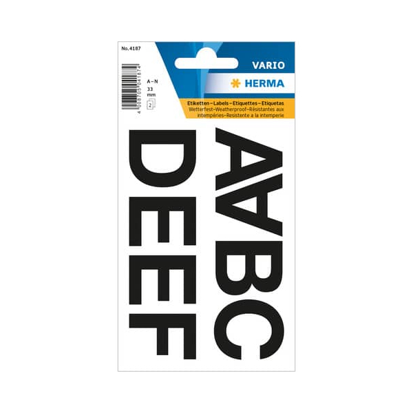4008705041874 - 10 x HERMA Buchstaben 33mm A-N selbstklebend wetterfest Folie schwarz
