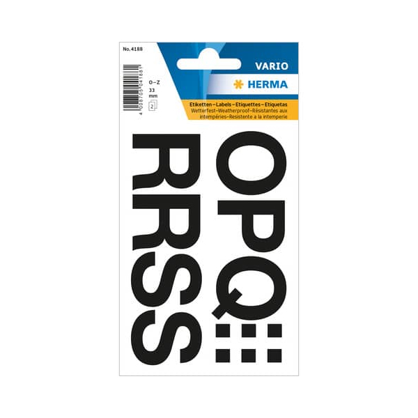 4008705041881 - 10 x HERMA Buchstaben 33mm O-Z selbstklebend wetterfest Folie schwarz
