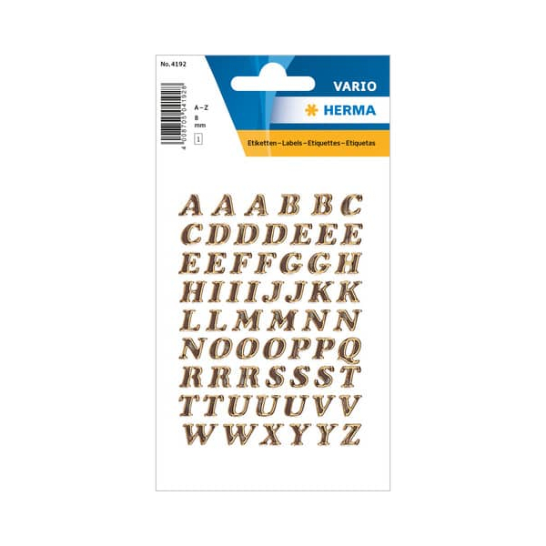 10 x HERMA Buchstaben 8mm A-Z selbstklebend Prismaticfolie gold glitze