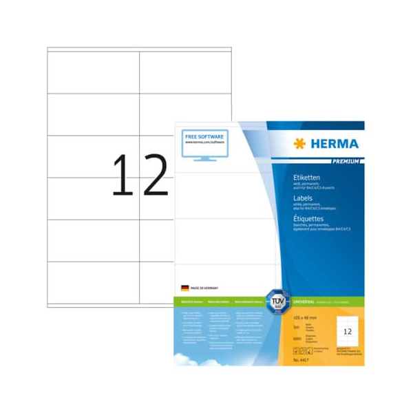 4008705044172 - Etikett 105x48mm weiss PREMIUM A4 6000Et 500Bl 12Et Bl LaserInkCopy 4008705044172 6000 Stück