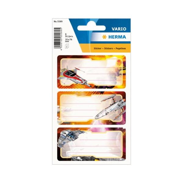 4008705055895 - 10 x HERMA Buchetiketten 76x36mm Vario Raumschiff beglimmert VE=2 Blat