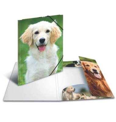 Eckspannmappe 7139, A4 Motiv "Hund" Karton, mit 3 Einschlagklappen