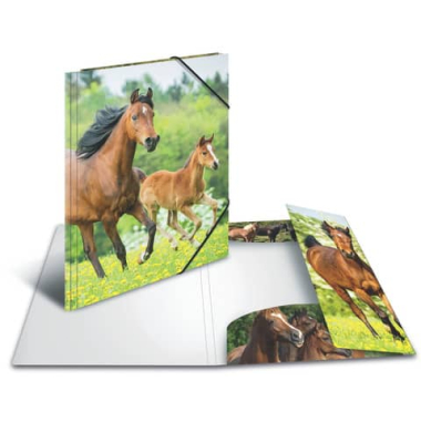 Eckspannmappe 7140, A4 Motiv "Pferde" Karton, mit 3 Einschlagklappen