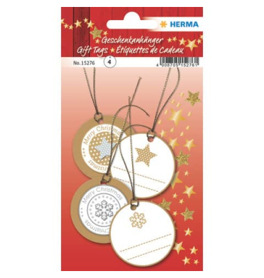 Geschenkanhänger Weihnachten - 3D, Ø 5 cm, 4 Stück, gold