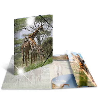 Gummizugmappe Sammelmappe A4 PP 19322, A4 Motiv Giraffe PP, mit 3 Einschlagklappen