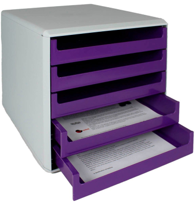 Schubladenbox violett DIN A4 mit 5