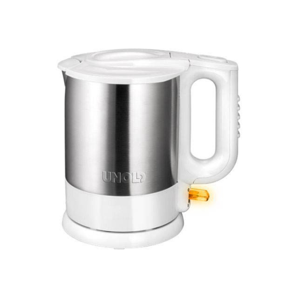 Unold 18010 Wasserkocher - Edelstahl Kettle, Weiß 1,5 L, EU Stecker, 2200 W, Blitzkocher, 360° drehbarer Edelstahl Sockel, Trockengehschutz, Abschaltautomatik, integrierter Kalkfilter