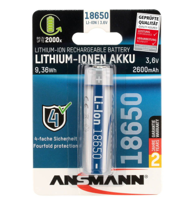 Spezial-Akku 18650  Li-Ion Ansmann 18650 9,36 Wh 3.7 V 2600 mAh