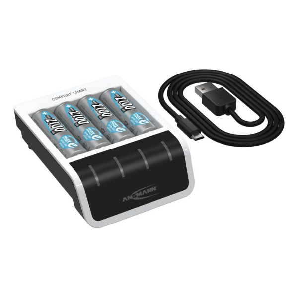 4013674161102 - ANSMANN Comfort Smart - 15 Std USB-Batterieladegerät - (für 4xAA AAA) - 800 mA - Schwarz weiß