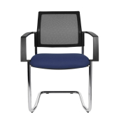 Besucherstuhl BtoB 20, blau/schwarz / chrom, mit Armlehnen, Freischwinger