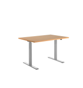 Sitz-Steh-Schreibtisch E-Table, elektrisch höhenverstellbar, 70-120cm (H), 120x80cm (BxT), rechteckig, buche / lichtgrau