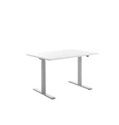 Sitz-Steh-Schreibtisch E-Table, elektrisch höhenverstellbar, 70-120cm (H), 120x80cm (BxT), rechteckig, weiß / lichtgrau