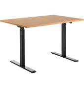 Sitz-Steh-Schreibtisch E-Table, elektrisch höhenverstellbar, 70-120cm (H), 120x80cm (BxT), rechteckig, buche / schwarz