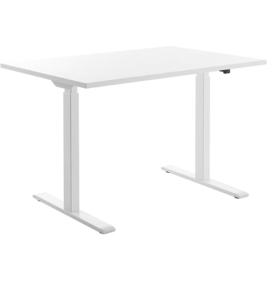 Sitz-Steh-Schreibtisch E-Table, elektrisch höhenverstellbar, 70-120cm (H), 120x80cm (BxT), rechteckig, weiß / weiß