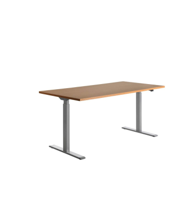 Sitz-Steh-Schreibtisch E-Table, elektrisch höhenverstellbar, 70-120cm (H), 160x80cm (BxT), rechteckig, buche / lichtgrau