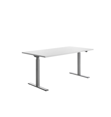 Sitz-Steh-Schreibtisch E-Table, elektrisch höhenverstellbar, 70-120cm (H), 160x80cm (BxT), rechteckig, weiß / lichtgrau