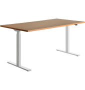 Sitz-Steh-Schreibtisch E-Table, elektrisch höhenverstellbar, 70-120cm (H), 160x80cm (BxT), rechteckig, buche / weiß