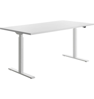Sitz-Steh-Schreibtisch E-Table, elektrisch höhenverstellbar, 70-120cm (H), 160x80cm (BxT), rechteckig, weiß / weiß