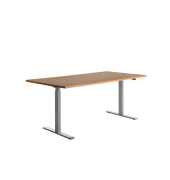 Sitz-Steh-Schreibtisch E-Table, elektrisch höhenverstellbar, 70-120cm (H), 180x80cm (BxT), rechteckig, buche / lichtgrau