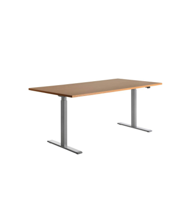Sitz-Steh-Schreibtisch E-Table, elektrisch höhenverstellbar, 70-120cm (H), 180x80cm (BxT), rechteckig, buche / lichtgrau