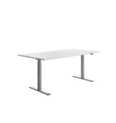 Sitz-Steh-Schreibtisch E-Table, elektrisch höhenverstellbar, 70-120cm (H), 180x80cm (BxT), rechteckig, weiß / lichtgrau