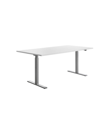 Sitz-Steh-Schreibtisch E-Table, elektrisch höhenverstellbar, 70-120cm (H), 180x80cm (BxT), rechteckig, weiß / lichtgrau