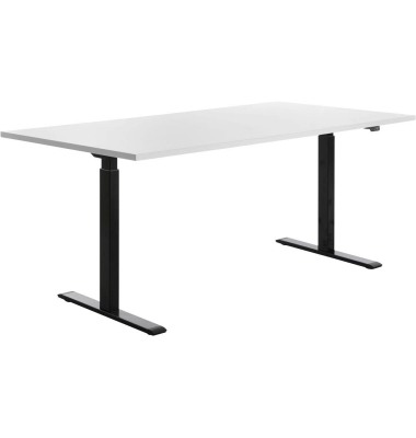 Sitz-Steh-Schreibtisch E-Table, elektrisch höhenverstellbar, 70-120cm (H), 180x80cm (BxT), rechteckig, weiß / schwarz