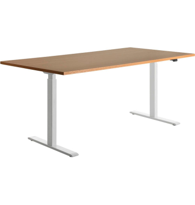 Sitz-Steh-Schreibtisch E-Table, elektrisch höhenverstellbar, 70-120cm (H), 180x80cm (BxT), rechteckig, buche / weiß