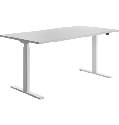Sitz-Steh-Schreibtisch E-Table, elektrisch höhenverstellbar, 70-120cm (H), 160x80cm (BxT), rechteckig, lichtgrau / weiß