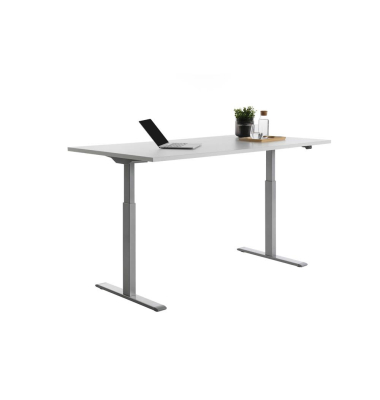 Sitz-Steh-Schreibtisch E-Table, elektrisch höhenverstellbar, 70-120cm (H), 180x80cm (BxT), rechteckig, lichtgrau / lichtgrau