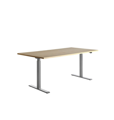 Sitz-Steh-Schreibtisch E-Table, elektrisch höhenverstellbar, 70-120cm (H), 180x80cm (BxT), rechteckig, ahorn / lichtgrau