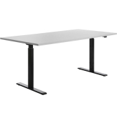 Sitz-Steh-Schreibtisch E-Table, elektrisch höhenverstellbar, 70-120cm (H), 180x80cm (BxT), rechteckig, lichtgrau / schwarz