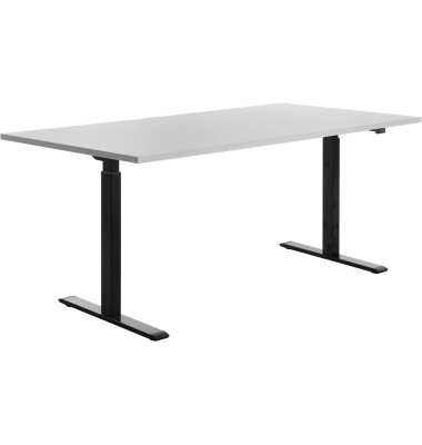 Sitz-Steh-Schreibtisch E-Table, elektrisch höhenverstellbar, 70-120cm (H), 180x80cm (BxT), rechteckig, lichtgrau / schwarz