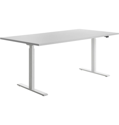 Sitz-Steh-Schreibtisch E-Table, elektrisch höhenverstellbar, 70-120cm (H), 180x80cm (BxT), rechteckig, lichtgrau / weiß