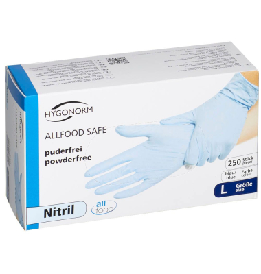 Einweghandschuhe Hygonorm Allfood Safe, Nitril, lebensmittelecht, blau, Größe 9 / L,