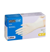 Einweghandschuhe Hygostar Skin, Latex, lebensmittelecht, weiß, Größe 8 / M,
