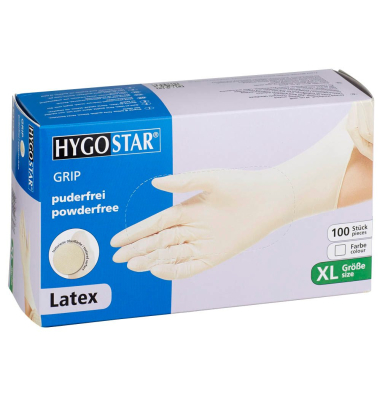 Einweghandschuhe Hygostar Grip, Latex, lebensmittelecht, weiß, Größe 10 / XL,