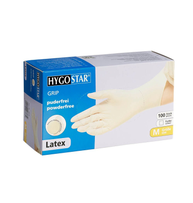 Einweghandschuhe Hygostar Grip, Latex, lebensmittelecht, weiß, Größe 8 / M,